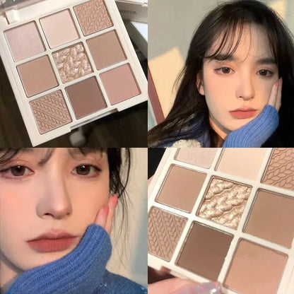 New Nine-Color Sweater Knit Button Eyeshadow Tray Pearl Matte Low Saturation Deep Oat Earth Color