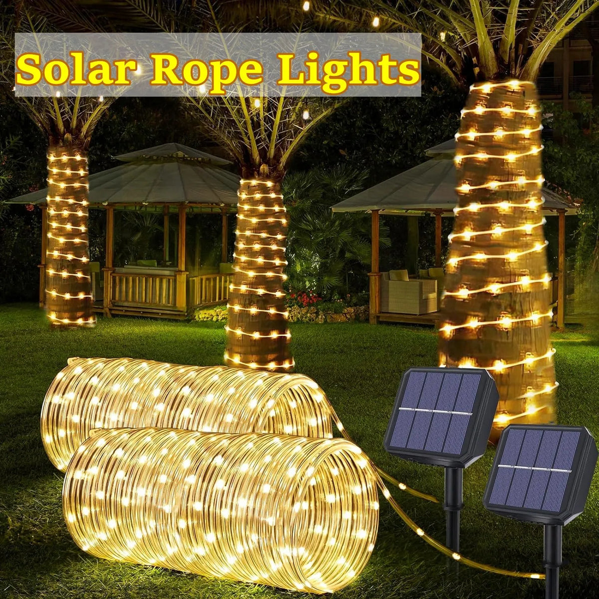 LED Solar Strip Rope Tube Fairy Light Solar Powered Garland String Light Christmas Decor for Outdoor Garden Lawn Tree Yard Fence