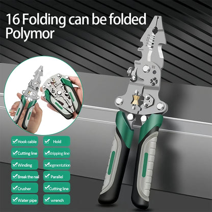 Foldable wire stripper, pulley design multi-function electrician wire splitter wire winding pliers crimping pliers hand tool