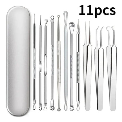 1/11Pcs Acne Pimples Blackhead Remover Clip Ultra-fine Tweezers Black Dots Blackhead Extractor Acne Needle Facial Cleaner Skin