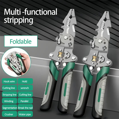 Foldable wire stripper, pulley design multi-function electrician wire splitter wire winding pliers crimping pliers hand tool