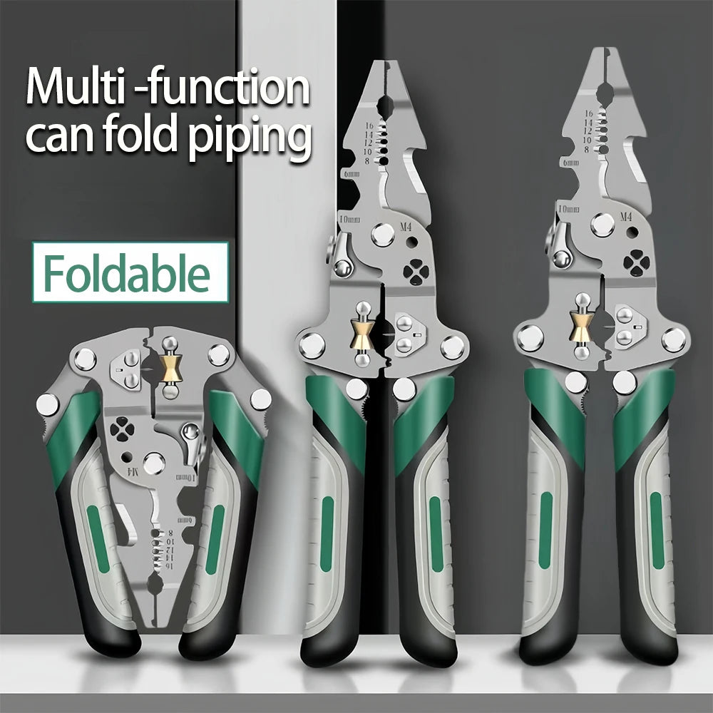 Foldable wire stripper, pulley design multi-function electrician wire splitter wire winding pliers crimping pliers hand tool