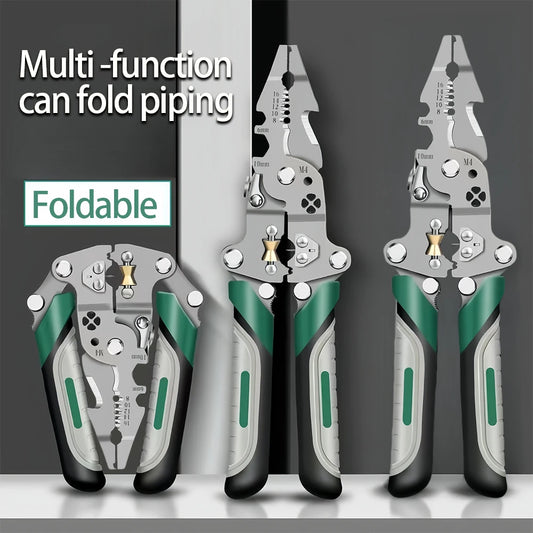 Foldable wire stripper, pulley design multi-function electrician wire splitter wire winding pliers crimping pliers hand tool