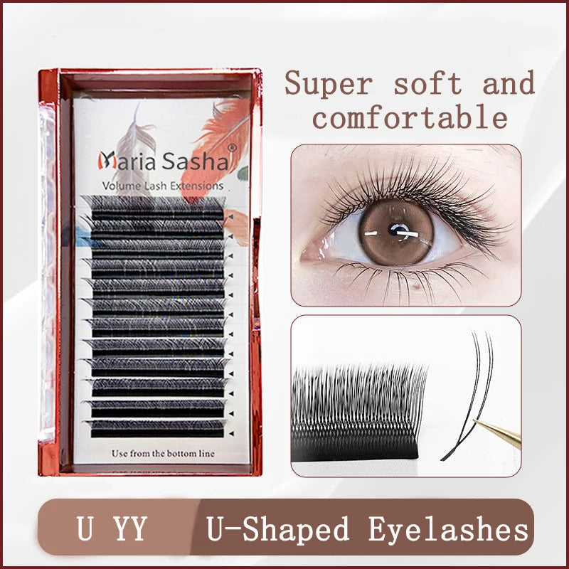 MARIA U Shape YY Lashes Faux Mink M Curl Eyelashes Natural Soft Brazilian YY Cilios Lashes Extension