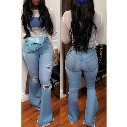 Black High Waist Distressed Flare Jeans