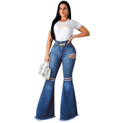 Black High Waist Distressed Flare Jeans